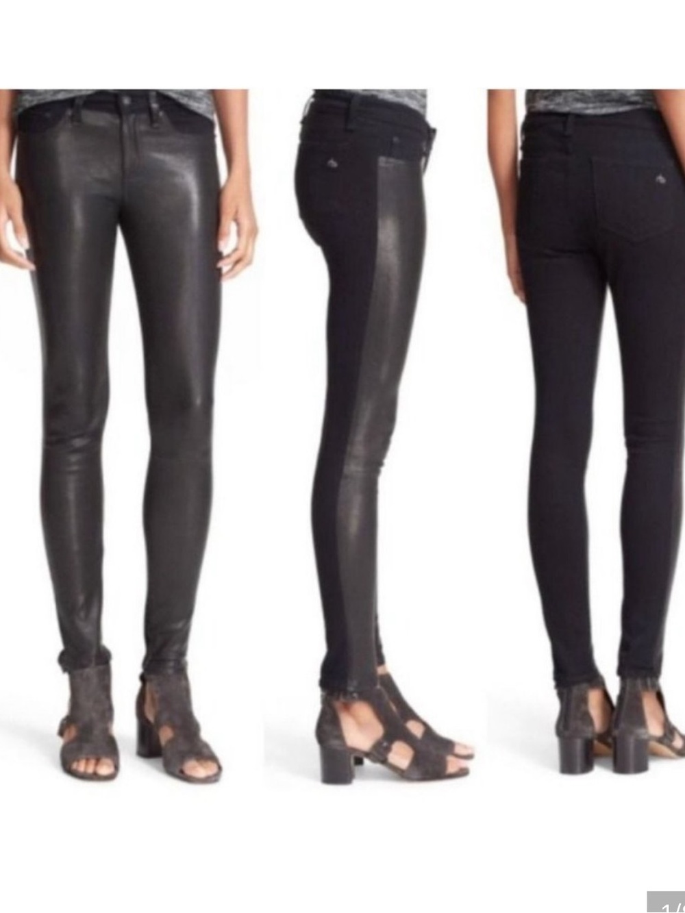 Rag & Bone Black Lambskin Panel Ankle Length Skinny Denim Jeans Size 27